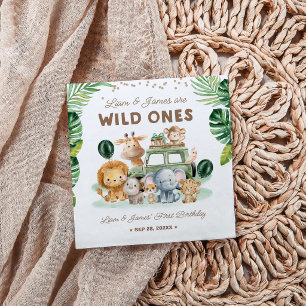 Serviette En Papier Jumeaux Wild One 1er Anniversaire Animaux de Safar
