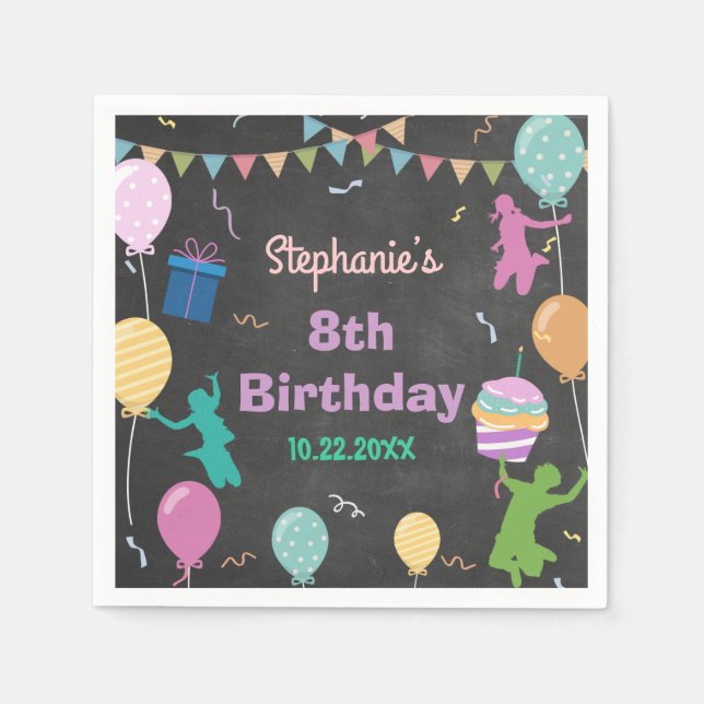 Serviette En Papier Jump Birthday Chalkboard Kid Trampoline Party (Devant)