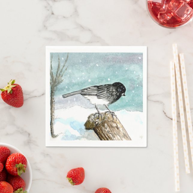 Serviette En Papier Junco - Cocktail d'oiseaux de neige Napkin (En situation)
