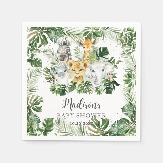 Serviette En Papier Jungle Animal Safari Vert Baby shower Neutre (Devant)