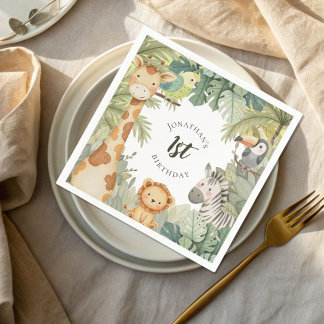 Serviette En Papier Jungle Animaux 1er anniversaire