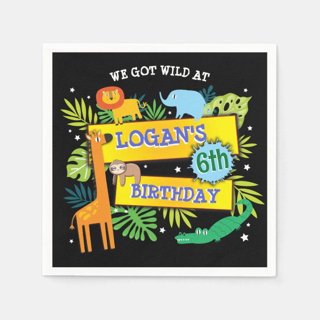 Serviette En Papier JUNGLE ANIMAUX SAFARI ZOO Livre d'anniversaire (Devant)