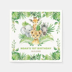 Serviette En Papier Jungle Animaux Verdure Lion Zèbre fête d'anniversa