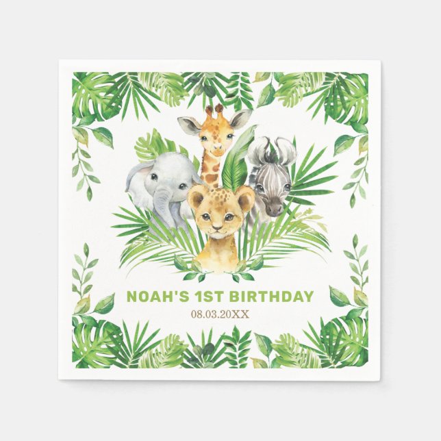 Serviette En Papier Jungle Animaux Verdure Lion Zèbre fête d'anniversa (Devant)