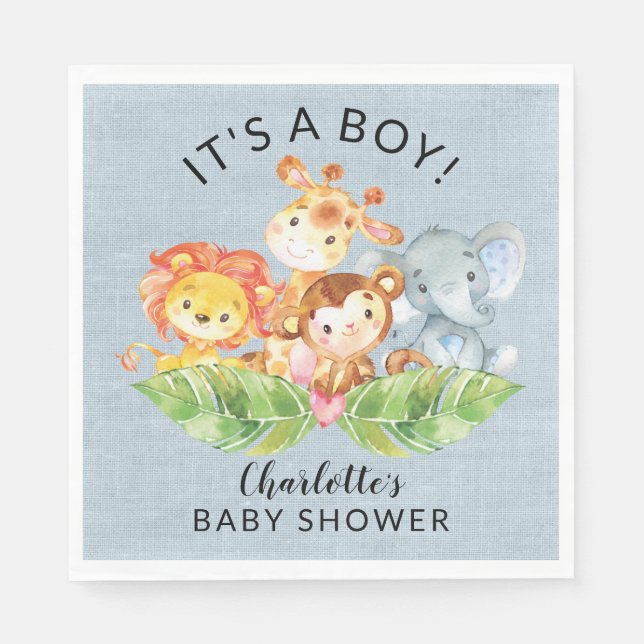 Serviette En Papier Jungle Baby Animals Baby shower garçons (Devant)