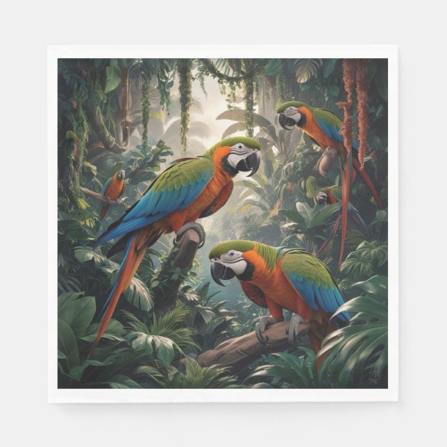 Serviette En Papier jungle de perroquets (Devant)