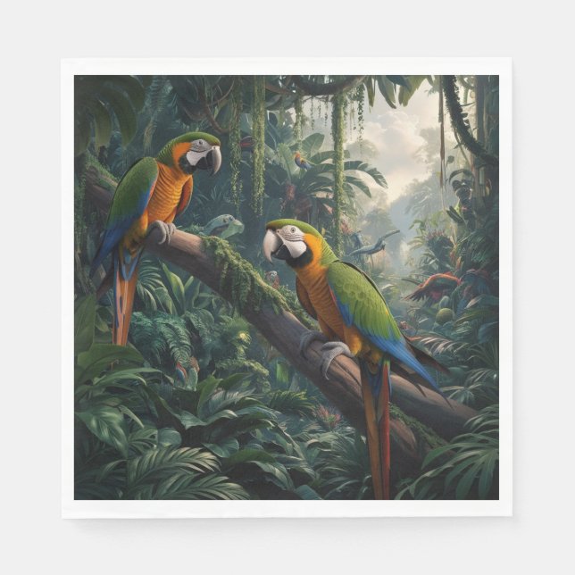 Serviette En Papier jungle de perroquets (Devant)