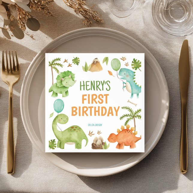 Serviette En Papier Jungle Dinosaur Cute Boy Birthday Party Napkins (Créateur téléchargé)