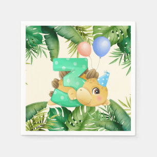 Serviette En Papier Jungle Feuille mignonne Dinosaur 3ème fête d'anniv