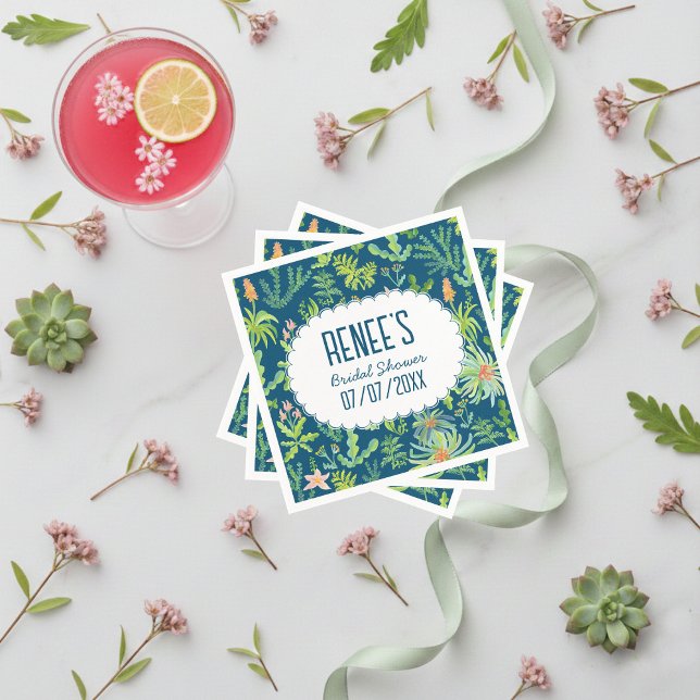 Serviette En Papier Jungle Garden Watercolor Custom BRIDAL SHOWER (Jungle Garden Watercolor Hand-painted floral botanical Custom BRIDAL SHOWER Napkins
)