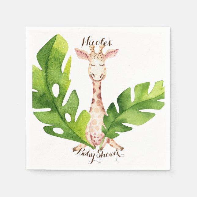 Serviette En Papier Jungle Giraffe Baby shower d'aquarelle (Devant)
