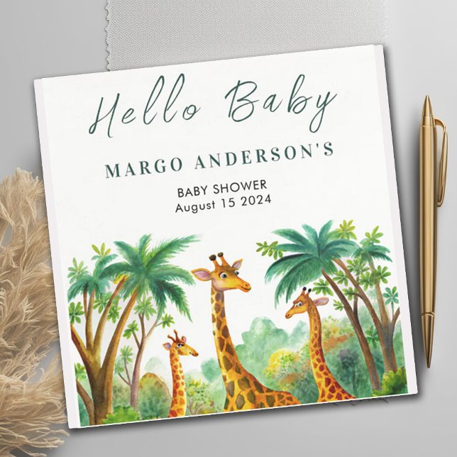 Serviette En Papier Jungle Giraffe Cute Élégant Bonjour Baby shower (Créateur téléchargé)