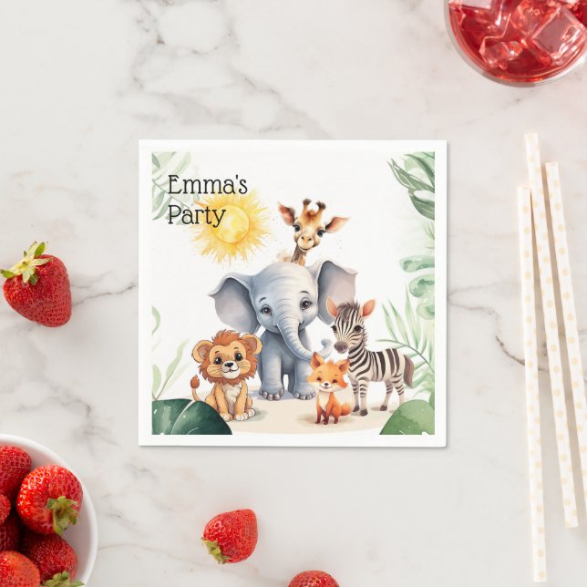 Serviette En Papier Jungle Nursery baby kids party safari animaux mign (En situation)