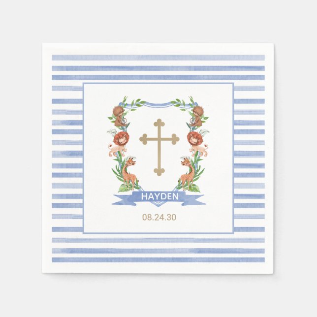 Serviette En Papier Jungle Safari Crest Boy Baptism Napkins (Devant)