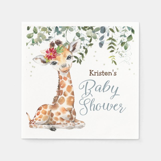 Serviette En Papier Jungle Safari Giraffe Baby shower personnalisé (Devant)
