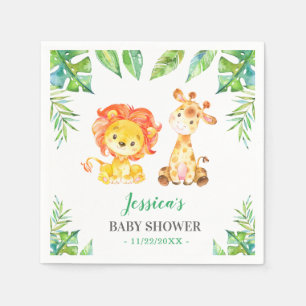 Serviette En Papier Jungle Safari Vert bébé garçon douche Lion Giraffe