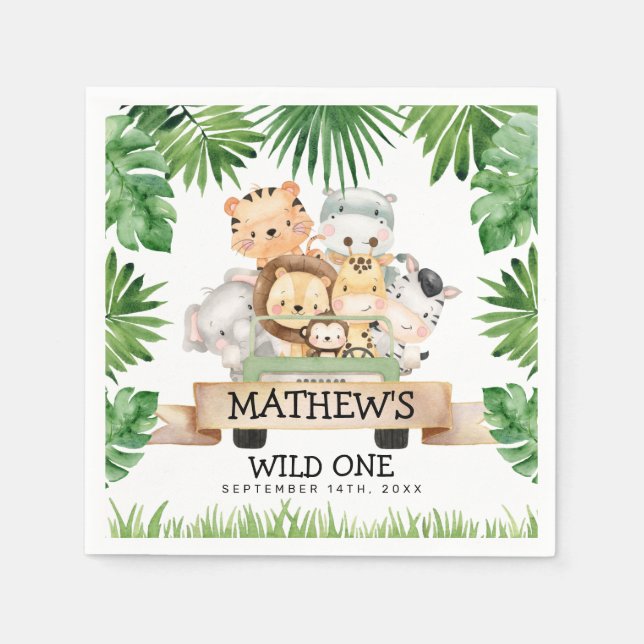 Serviette En Papier Jungle Safari Wild Un Anniversaire Papier Napkins (Devant)