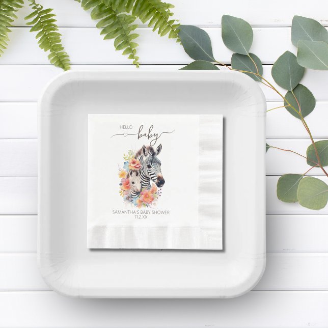Serviette En Papier Jungle Safari Zebra Baby shower Floral (Jungle Safari Zebra Floral Baby Shower Napkins)
