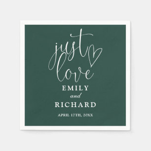 Serviette En Papier Just Love Script Elegant Emerald Green Mariage