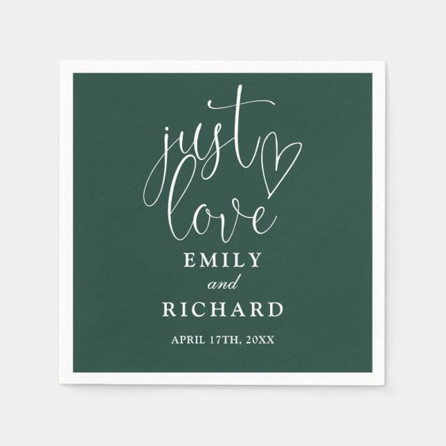 Serviette En Papier Just Love Script Elegant Emerald Green Mariage (Devant)