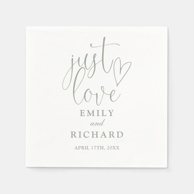 Serviette En Papier Just Love Script Elegant Sage Green Mariage (Devant)