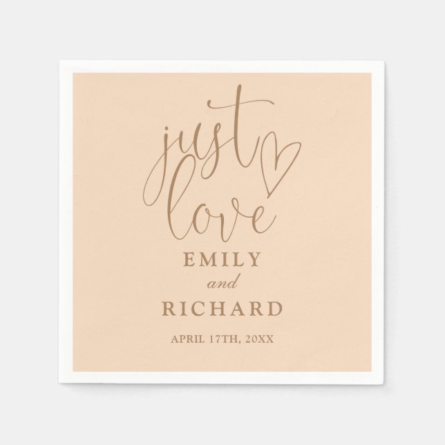 Serviette En Papier Just Love Script Elegant Soft Peach Mariage (Devant)