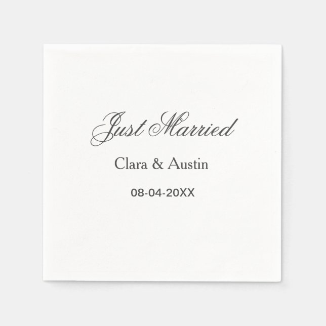 Serviette En Papier Just Married add couple name date year wedding sim (Devant)