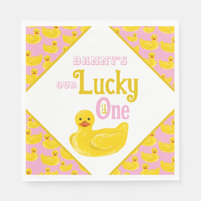 Serviette En Papier Juste Ducky Lucky Un Premier Anniversaire Invitati (Devant)