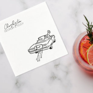 Serviette En Papier Juste marié Doodle Car Mariage cocktail napkin