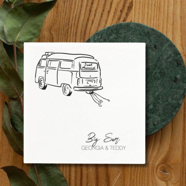 Serviette En Papier Juste marié Doodle Car Mariage cocktail napkin (Créateur téléchargé)