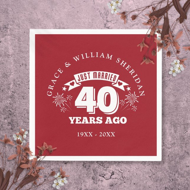 Serviette En Papier Juste marié Ruby 40e anniversaire de Mariage (Just Married Ruby 40th Wedding Anniversary Napkins)