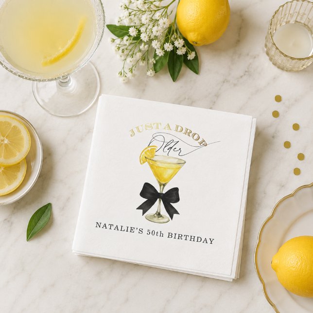 Serviette En Papier Juste une goutte de plus Lemon Drop Noir Ruban Ann (Just a Drop Older Lemon Drop Black Bow Birthday Napkins)
