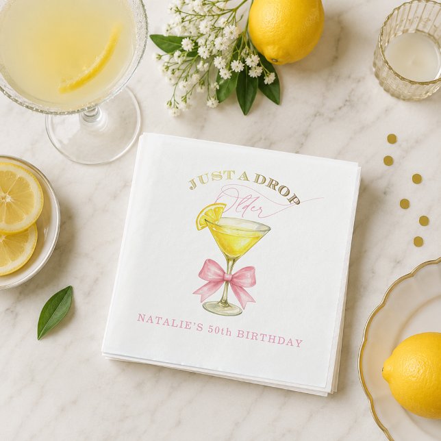 Serviette En Papier Juste une goutte de plus Lemon Drop Ruban Rose Ann (Just a Drop Older Lemon Drop Pink Bow Birthday Napkins)