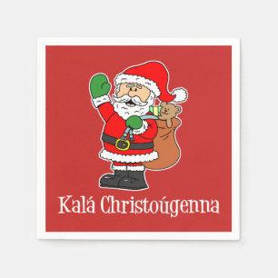 Serviette En Papier Kala Christougenna Père Noël grec de Noël (ROUGE)