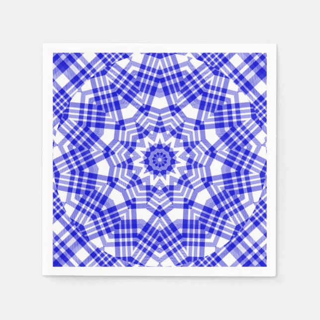 Serviette En Papier Kaleidoscope bleu et blanc (Devant)