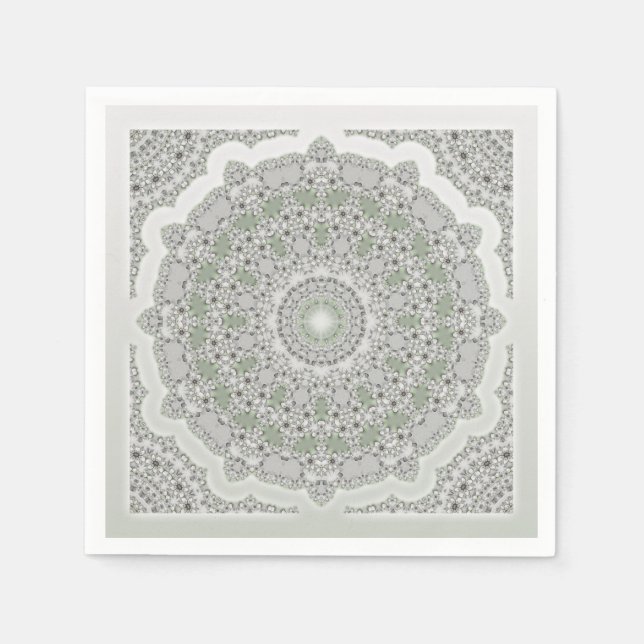 Serviette En Papier Kaleidoscope Fractal Mandala - vert gris (Devant)
