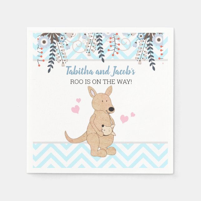 Serviette En Papier Kangaroo Boho Watercolor Baby shower garçon (Devant)