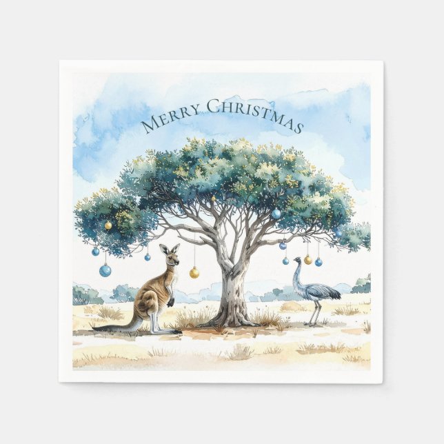 Serviette En Papier Kangaroo et Emu Christmas Gumtree Baubles (Devant)