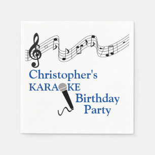 Serviette En Papier Karaoke Party Échelle musicale Microphone Bleu