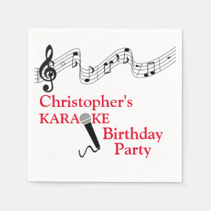 Serviette En Papier Karaoke Party Échelle musicale Microphone Rouge