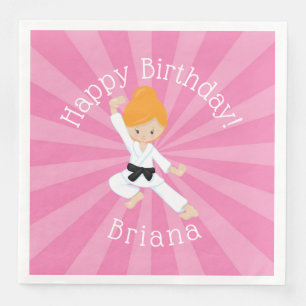 Serviette En Papier Karate Anniversaire fête Red Hair Girl rose
