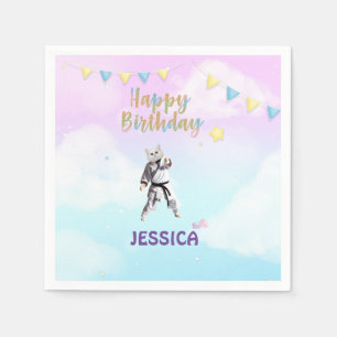 Serviette En Papier Karate Chat Anniversaire Fête Fille Taekwondo