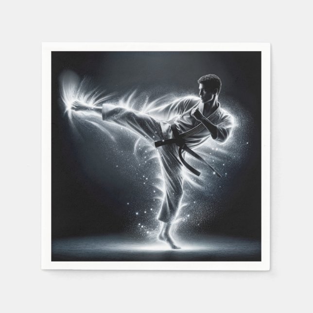 Serviette En Papier Karate Man Avec Neon Energy Light Trails (Devant)