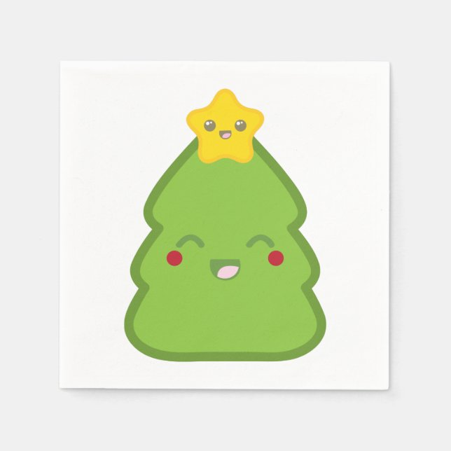 Serviette En Papier Kawaii Arbre de Noël & Papier Étoile Napkins (Devant)