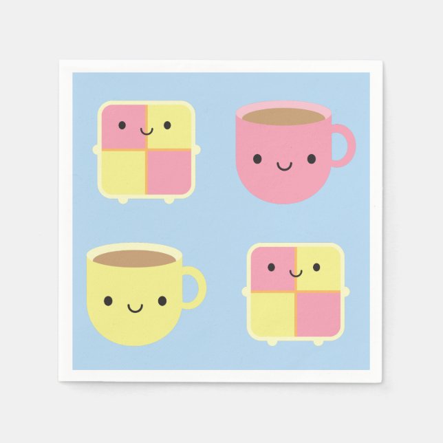Serviette En Papier Kawaii Battenberg Gâteau & Coupe de Thé (Devant)