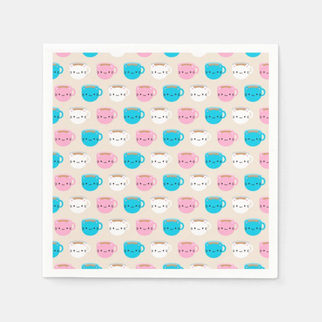 Serviette En Papier Kawaii Cats Cup de Thé (Devant)