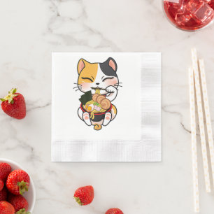 Serviette En Papier Kawaii Chat Manger Ramen Japonais Alimentation Ani