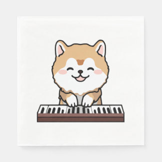 Serviette En Papier Kawaii Chien mignon Jouer Piano Clavier