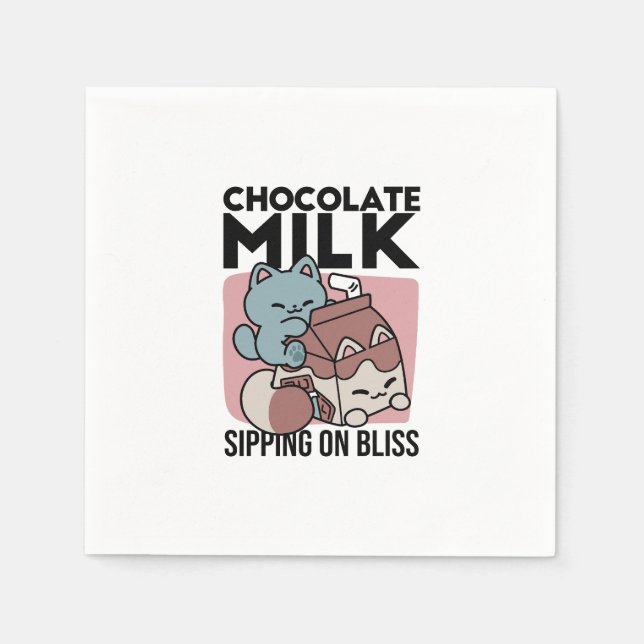 Serviette En Papier Kawaii Chocolate Milk Cat – Cozy Drink & Cuteness  (Devant)