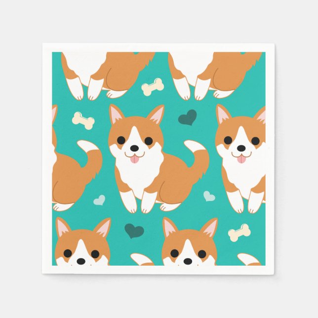 Serviette En Papier Kawaii Cute Corgi chien simple illustration motif (Devant)